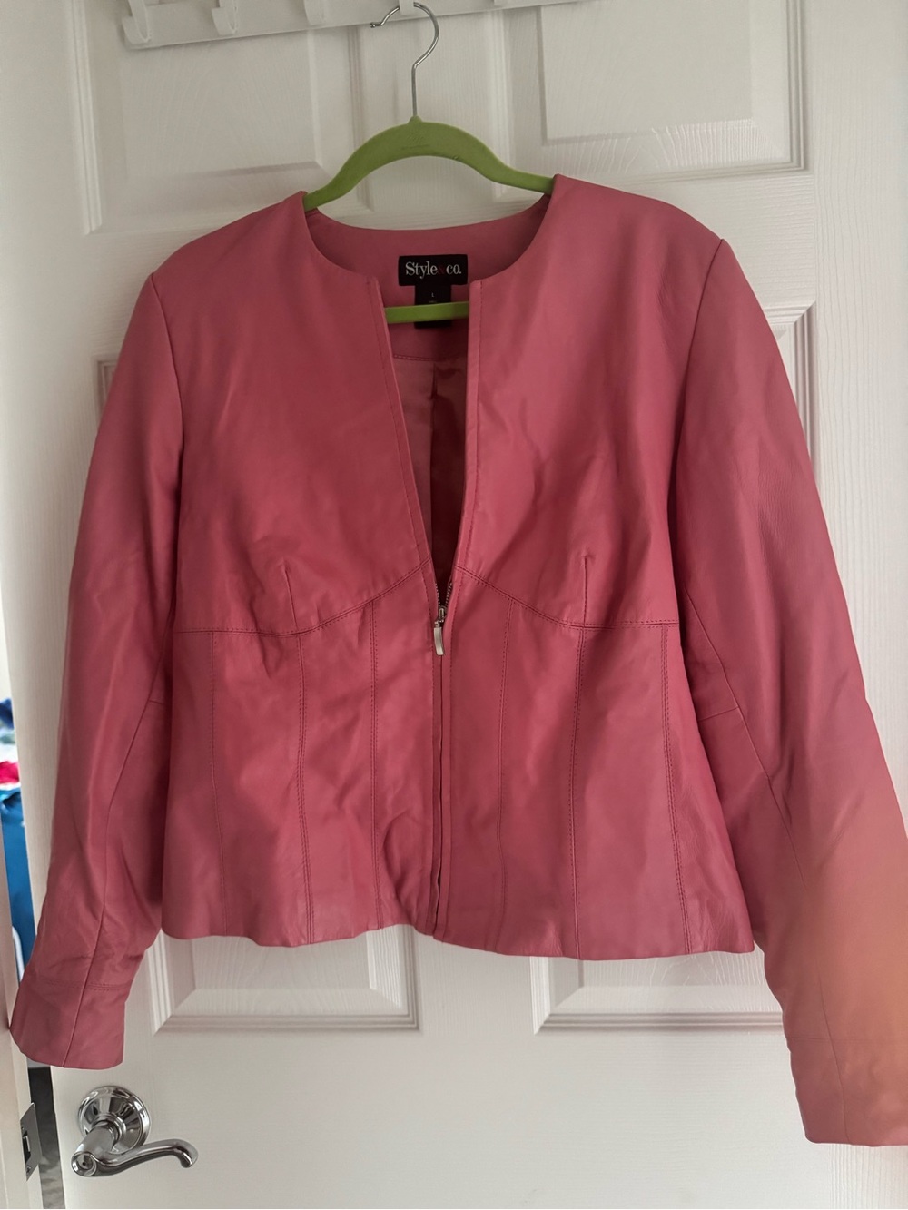 Style & Co. Rose-Pink Leather Zip Jacket